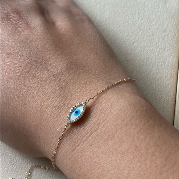 14k Real Gold Evil Eye Bracelet 7+1 inches NEW | Birthday Gift | Gold Bracelet | - Picture 4 of 6